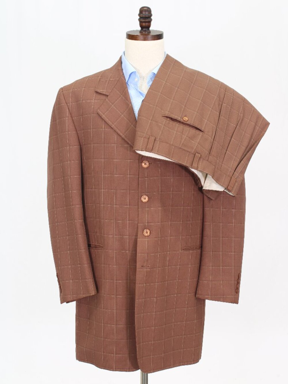 Stacy Adams 42R 35x30 Brown Full Suit 4-Button Check R917